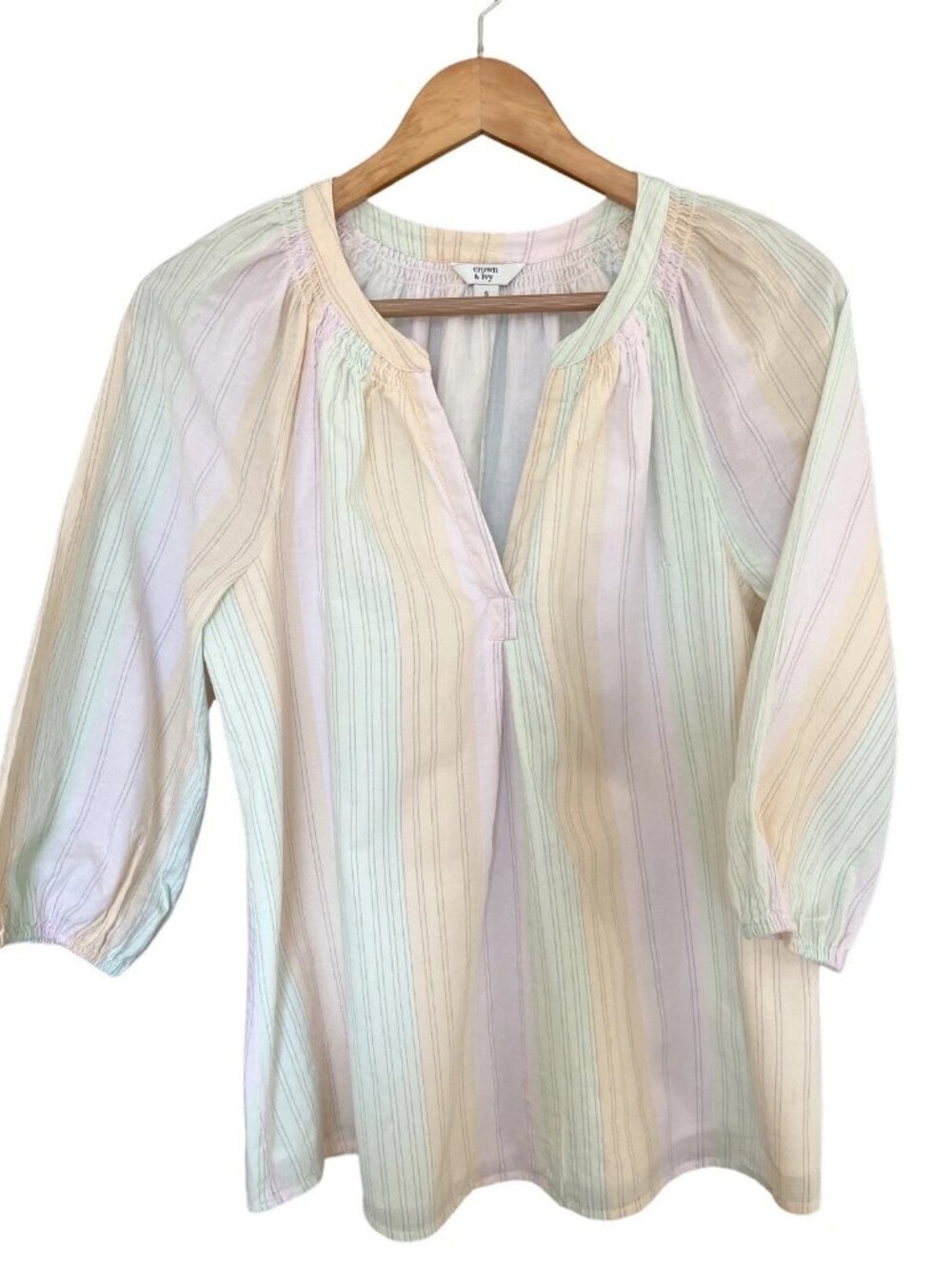 Crown & Ivy Spring Peasant Blouse Size S Stripes Loose Fitting